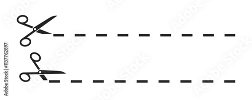 Scissors cut lines. Black scissors and line. Vector illustration