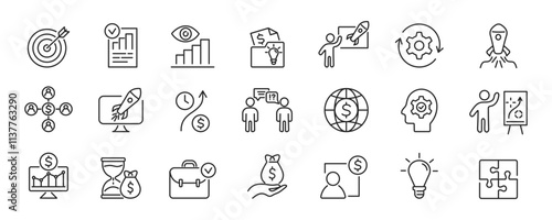 Innovation line icons. Idea, start up, creativity, visionary, brainstorming, invention icons. Vector set
