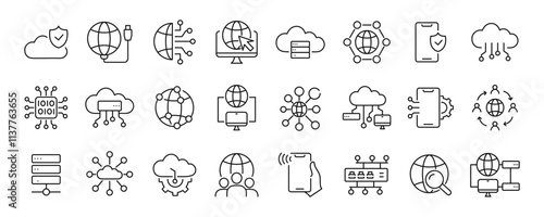 Connect icons set. Internet connection, network, computing line icon. Vector