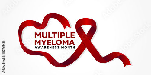 Multiple Myeloma Awareness Month. Red ribbon. Great for cards, banners, posters, social media and more. White background.   
