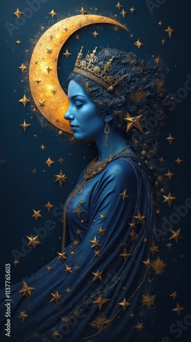 Wallpaper Mural Celestial Royal Figure: Crescent Moon and Stars Torontodigital.ca