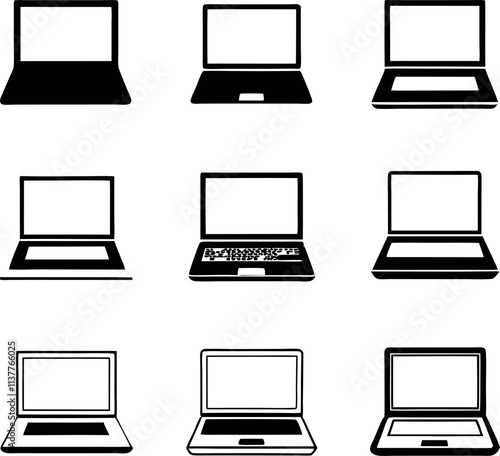 Laptop Icons, Laptop Icons Set - Flat and Line Style Collection of Laptops & Notebook Computers.