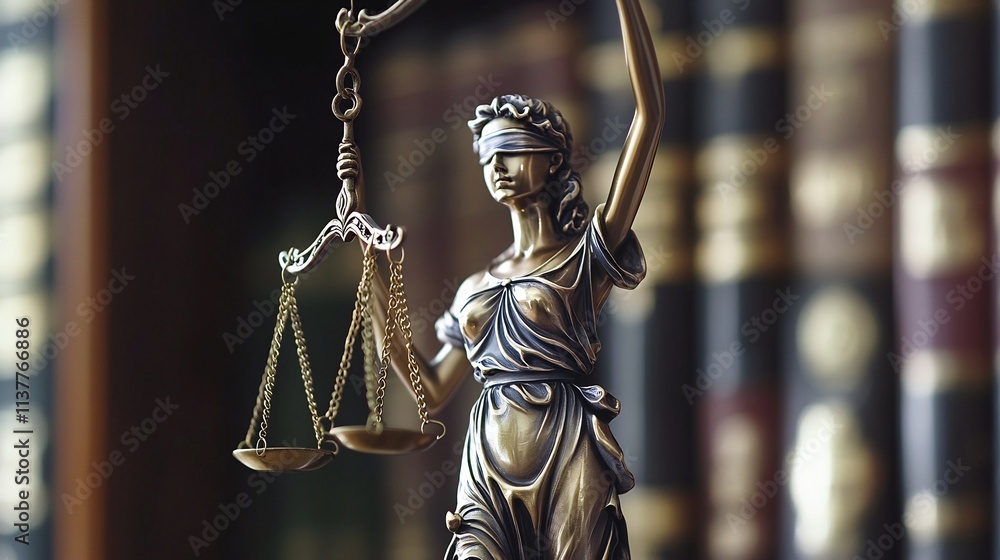 Lady Justice Bronze Statue with Scales of Justice in Law Library Lady Justice Bronze Statue with Scales of Justice in Law Library
