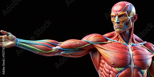 Panoramic Upper Arm Muscle Anatomy: Detailed Biceps, Triceps, Brachialis, Forearm Muscles photo