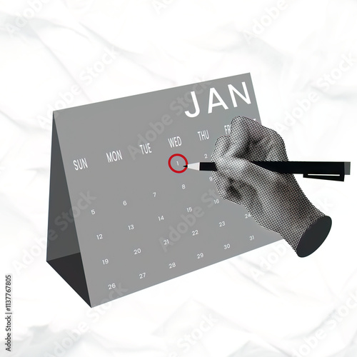 Determined hand marking a crucial date on calendar in January for productivity photo