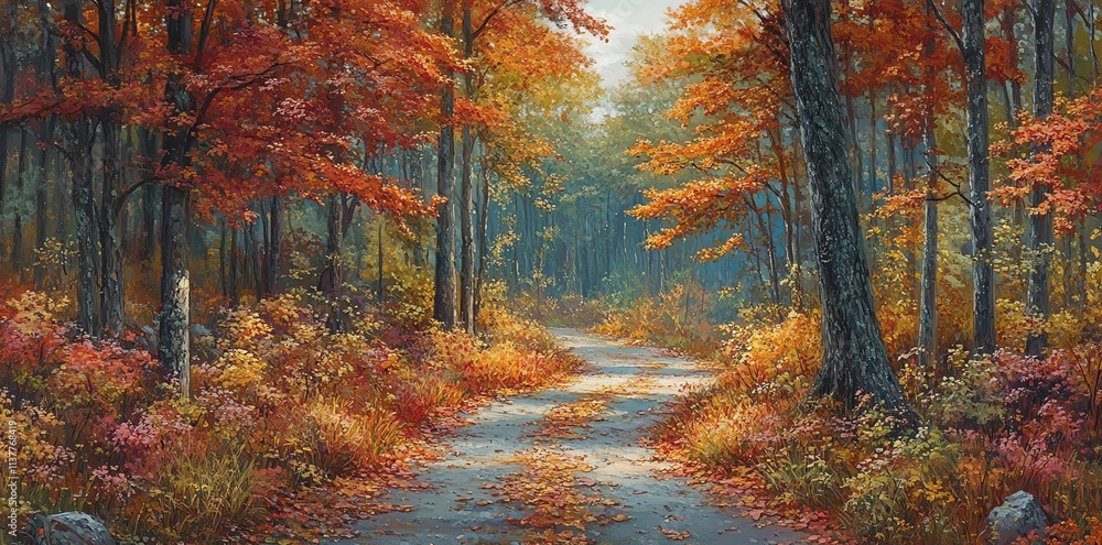 Fototapeta premium Winding Road through Colorful Autumn Forest.