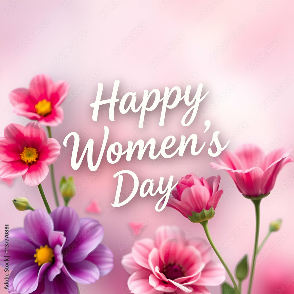 Festive picture happy International Womens Day greeting card with flowers Festive picture happy International Womens Day greeting card with flowers