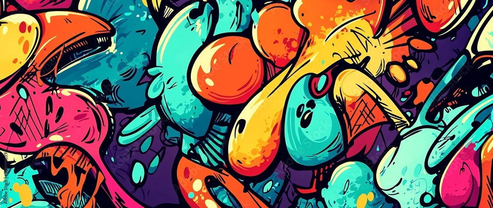 Obraz premium Vibrant Psychedelic Abstract with Fluid Shapes and Swirling Colors for Captivating Backdrops and Wallpapers