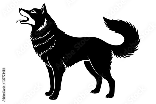 Siberian Husky Silhouette Vector Illustration of a Howling Dog with a Bushy Tail