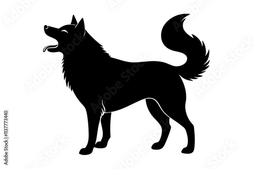 Siberian Husky Silhouette Vector Illustration of a Howling Dog with a Bushy Tail