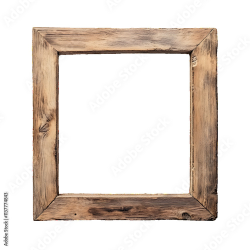 Square rustic wooden frame with a natural finish, perfect for displaying photos or artwork, set against a white or transparent backdrop

