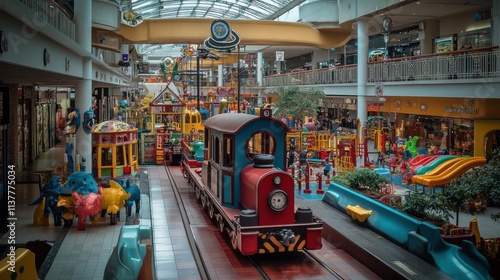 Wallpaper Mural Toy train runs inside shopping mall, kid zone and play area. Torontodigital.ca