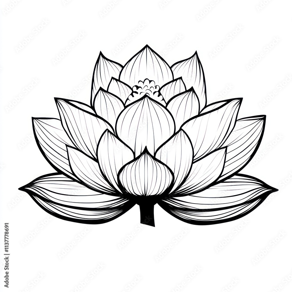 Line art drawing of a lotus flower. Line art drawing of a lotus flower.
