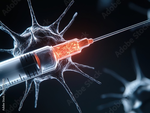 Artistic depiction of a pipette isolating a cell glowing with energy symbolizing breakthroughs in research and microscopic-level precision photo