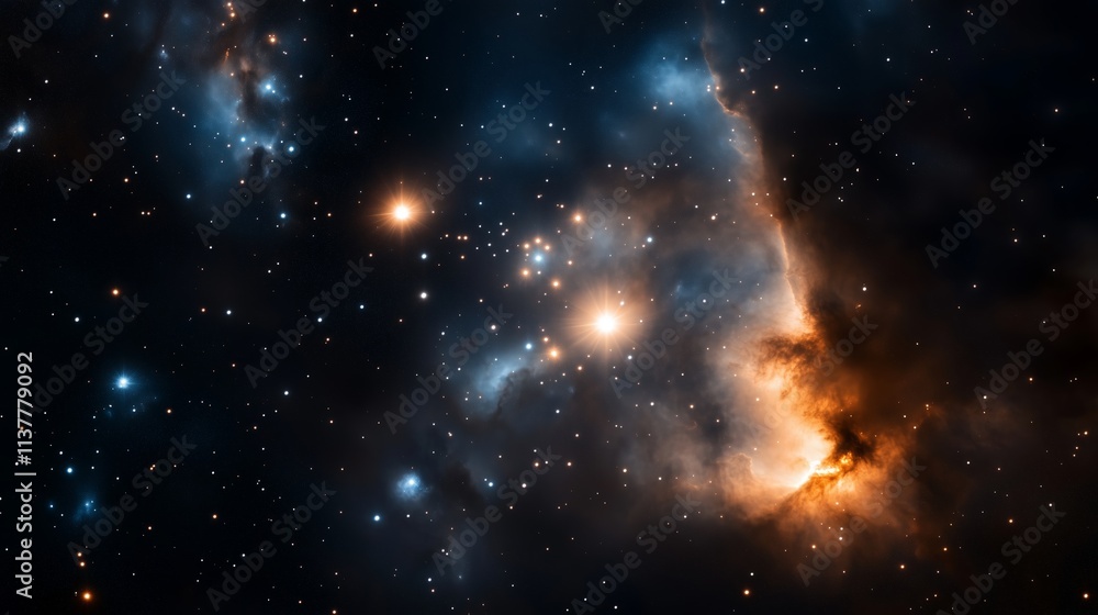 Fototapeta premium Cosmic wonders in a vibrant nebula showcasing stellar formation and distant galaxies