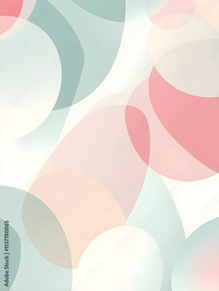 Fototapeta premium A minimalist abstract design with overlapping pastel circles and soft shadows on a white background.