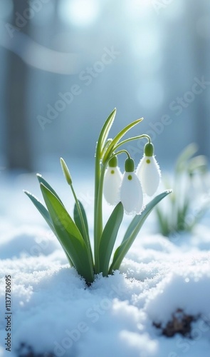 Wallpaper Mural snowdrops breaking through the snow in spring, snowdrops  Torontodigital.ca