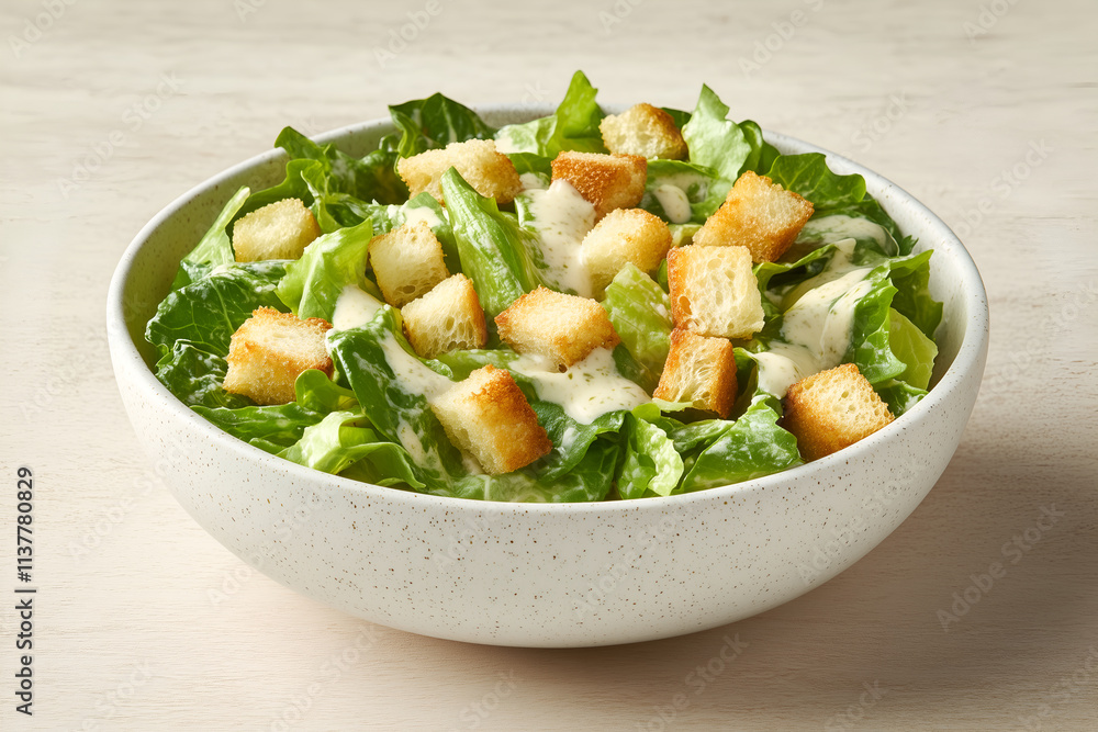 Fresh Caesar Salad in a Speckled Bowl with Creamy Dressing Fresh Caesar Salad in a Speckled Bowl with Creamy Dressing