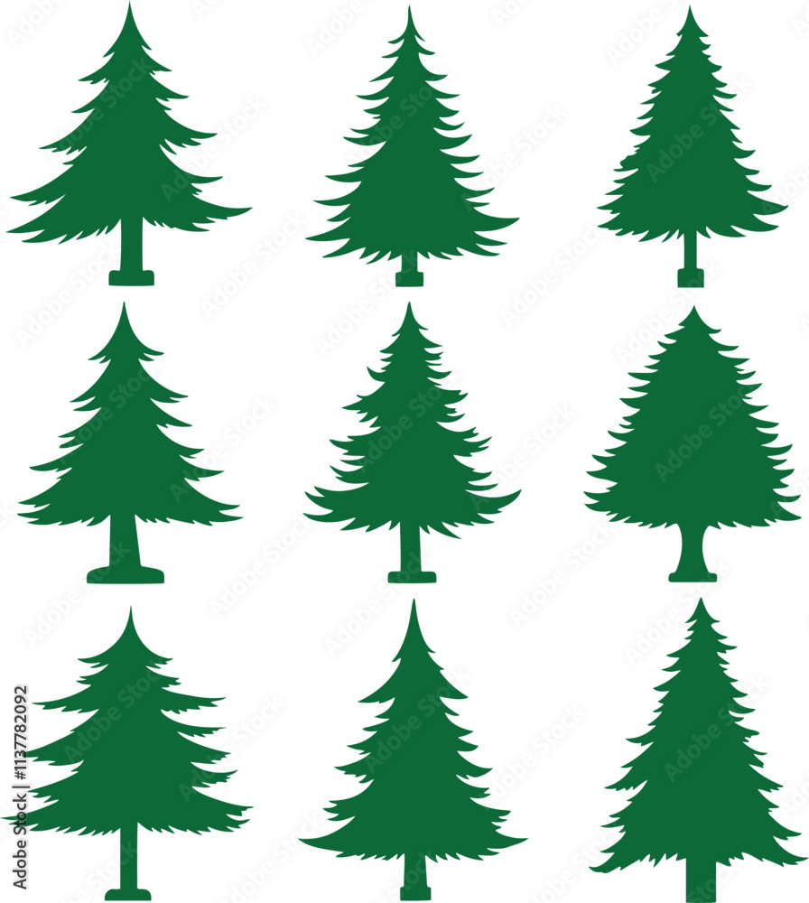 Fototapeta premium set of christmas trees icon vector illustration with background