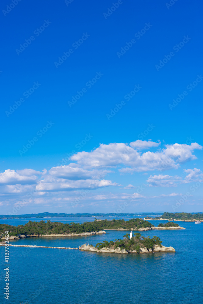 【縦写真】多聞山展望広場公園から望む松島 【縦写真】多聞山展望広場公園から望む松島