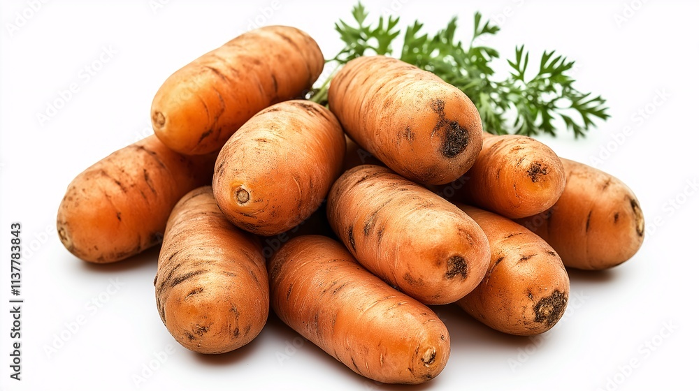 Fresh Organic Carrots with Green Tops Arranged on a White Background for Culinary, Nutrition, or Food Presentation Use Fresh Organic Carrots with Green Tops Arranged on a White Background for Culinary, Nutrition, or Food Presentation Use