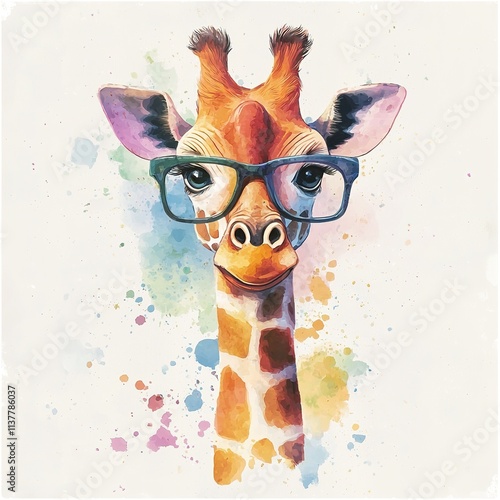 drawing of a giraffe with glasses