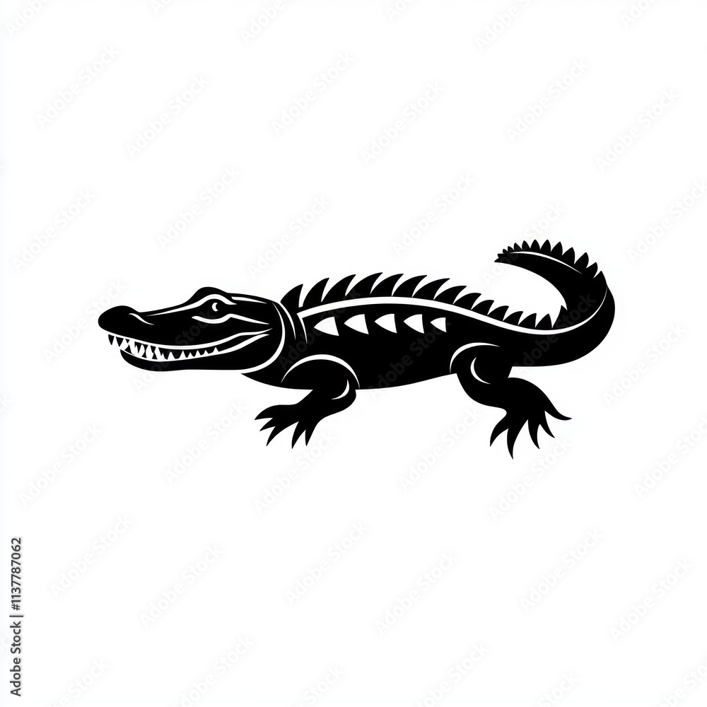 Fototapeta premium Stylized black alligator silhouette illustration.