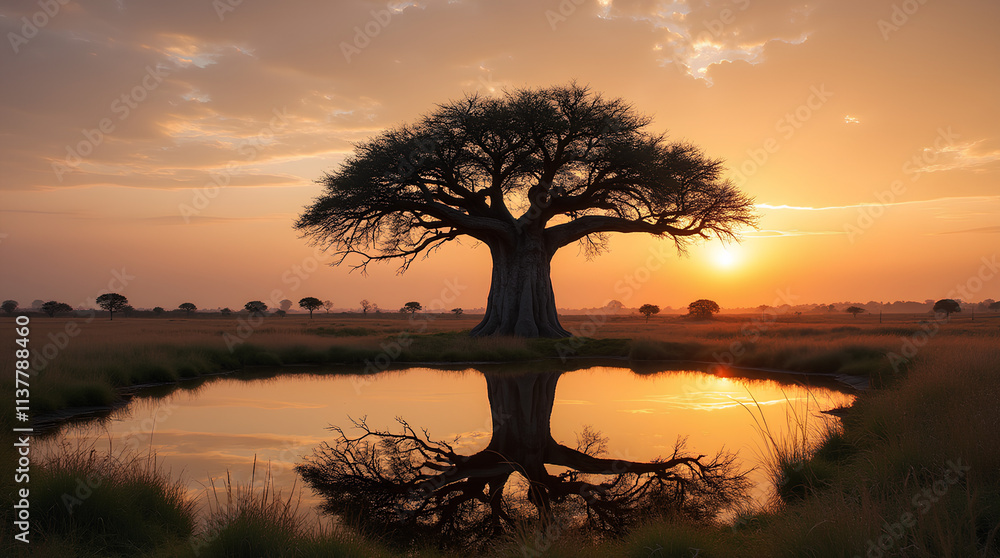 Obraz premium baobab tree and sunset