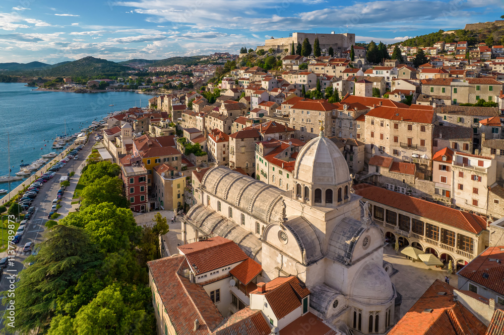 Obraz premium Aerial view of the Cathedral of Saint James, Sibenik old town, Dalmatia, Croatia