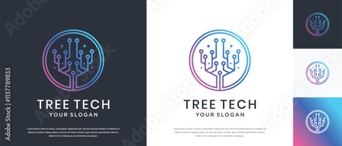 Tree technology logo design. Technology tree logo template. Technology logo symbol icon