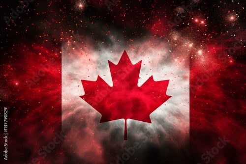 Canadian flag burning with a red fire and smoke effect, perfect for canada day or national holidays
