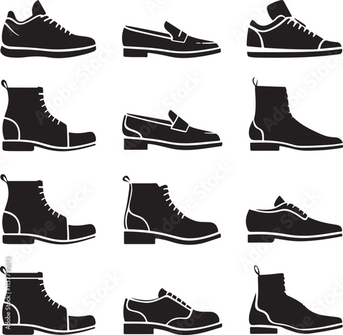 Shoes icon set collection silhouette vector illustration isolate on white background
