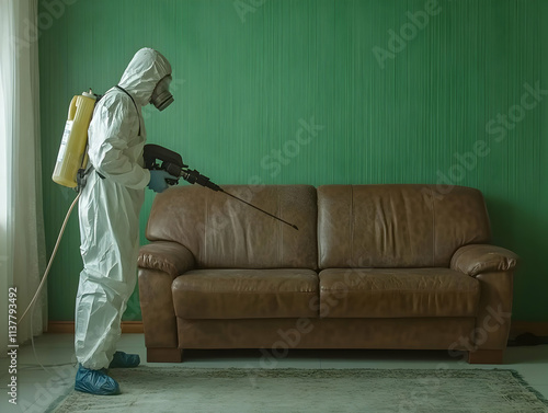 Disinfection Illustration: Worker in Protective Suit photo