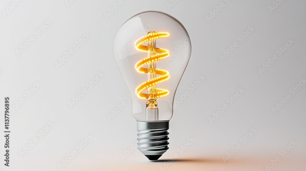 A futuristic-looking LED light bulb with a spiral design, isolated on a pure white background A futuristic-looking LED light bulb with a spiral design, isolated on a pure white background
