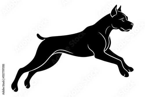 Boxer Silhouette Vector Illustration of a Mid-Jump Dog with Muscular Legs and Cropped Ears