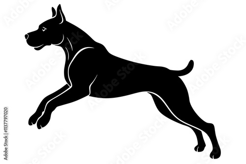 Boxer Silhouette Vector Illustration of a Mid-Jump Dog with Muscular Legs and Cropped Ears