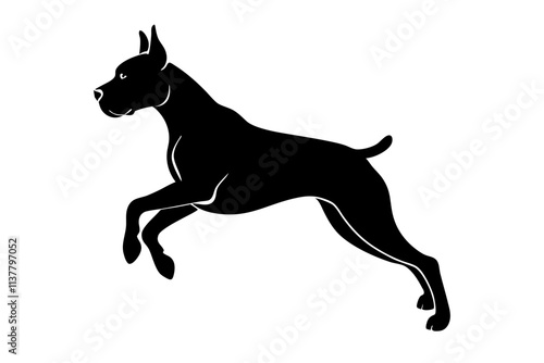 Boxer Silhouette Vector Illustration of a Mid-Jump Dog with Muscular Legs and Cropped Ears