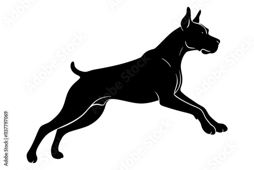 Boxer Silhouette Vector Illustration of a Mid-Jump Dog with Muscular Legs and Cropped Ears