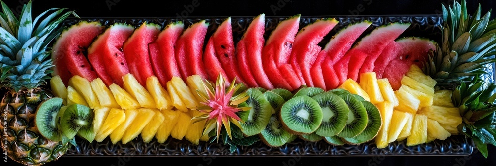 Fruit platter with watermelon, pineapple, kiwi. Fruit platter with watermelon, pineapple, kiwi.