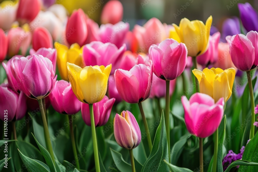 Fototapeta premium Colorful tulip garden in spring showcasing vibrant blooms in various shades