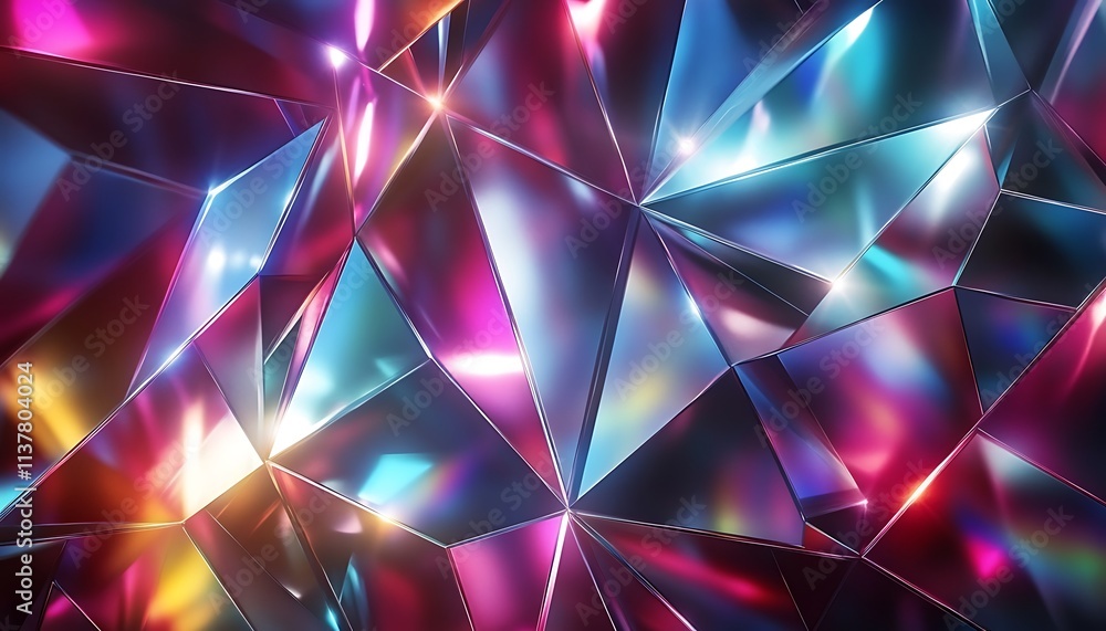 A holographic texture with sharp geometric patterns reflecting dazzling multicolor light A holographic texture with sharp geometric patterns reflecting dazzling multicolor light
