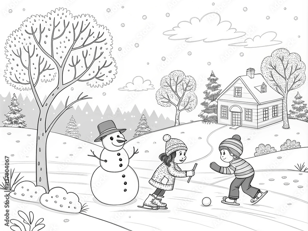 Fototapeta premium beautiful winter coloring book for kids