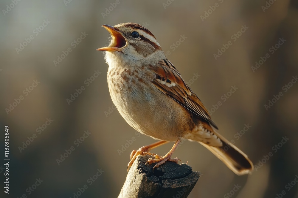 Bird sings joyfully on a branch during spring mornings in a natural habitat Bird sings joyfully on a branch during spring mornings in a natural habitat