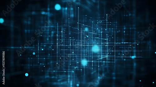 Wallpaper Mural A futuristic grid design glowing in shades of electric blue, with a subtle fade into a black background Torontodigital.ca