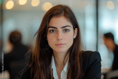Wallpaper Mural Focused brunette professional works at a conference table with colleagues present in a bright minimalistic environment Torontodigital.ca