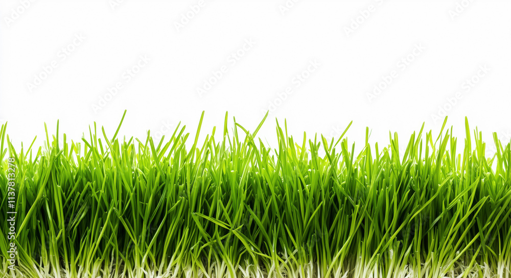 Fototapeta premium Panorama Greasy green grass cut out and isolated on white background for template and banner design