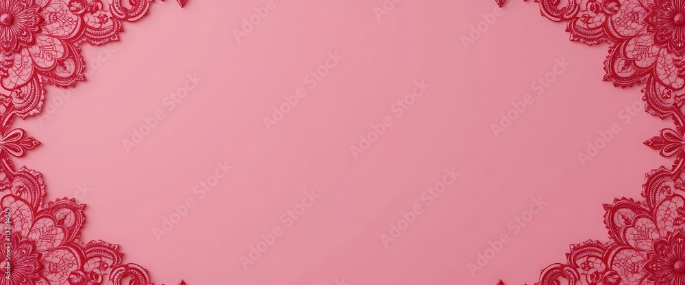 Crimson Lace Floral Frame: A Delicate Pink Background Crimson Lace Floral Frame: A Delicate Pink Background