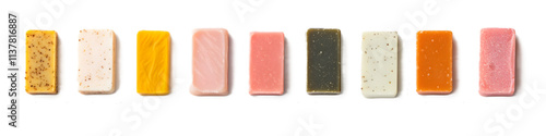 Collection set of soap bars in different colors isolated on white or transparent background


