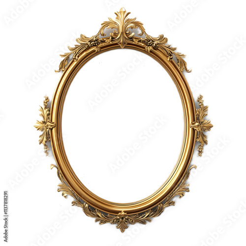 Antique round oval gold picture mirror frame isolated on white or transparent background

