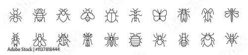 Set of insect icons. 20 sets of insect icons. Insect icons. Simple insect pain icons	